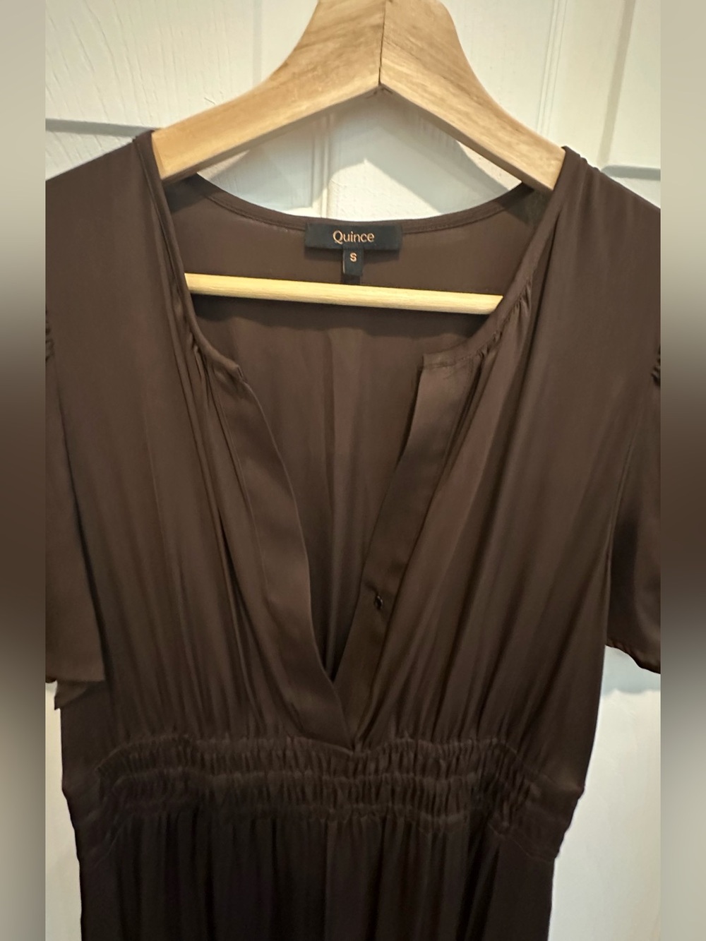 Quince Washable Stretch Silk Tiered Maxi
Dress, Small, Brown/Hot Fudge - Picture 7 of 8